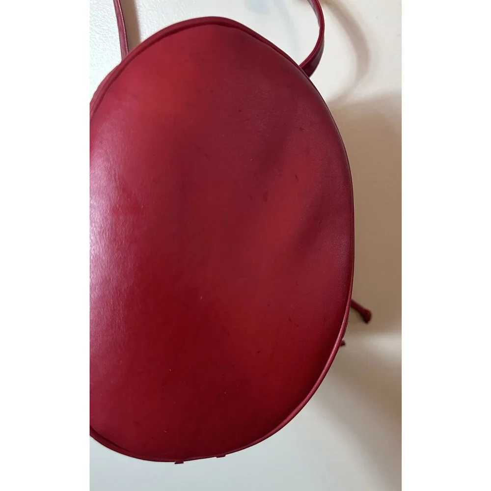 Red Leather Embossed Bucket Bag Crossbody Drawstring Purse Boho Western Festival